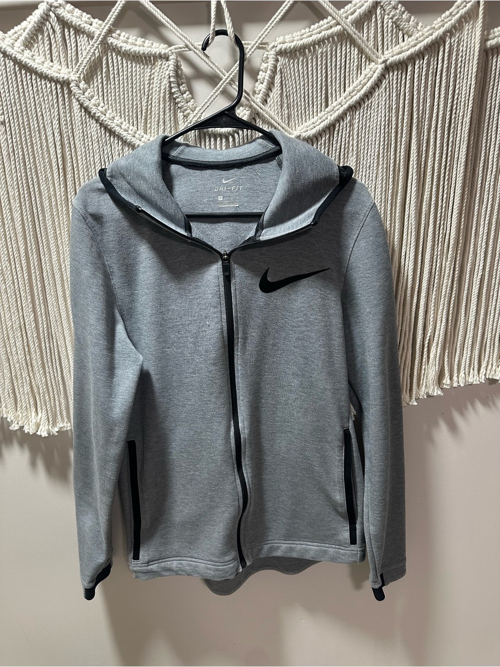 Nike Women's Gray Hooded Full-Zip Jacket with Black Swoosh